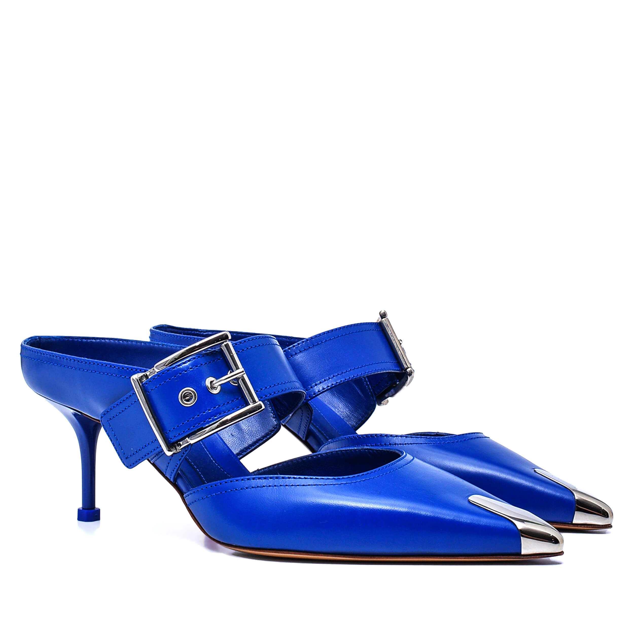 Alexander Mcqueen - Bright Blue Leather 75MM Platform Mules Sandals / 38,5